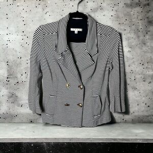 Cabi - Black & White Stripe‎ Double Breasted Jacket - Sz. S